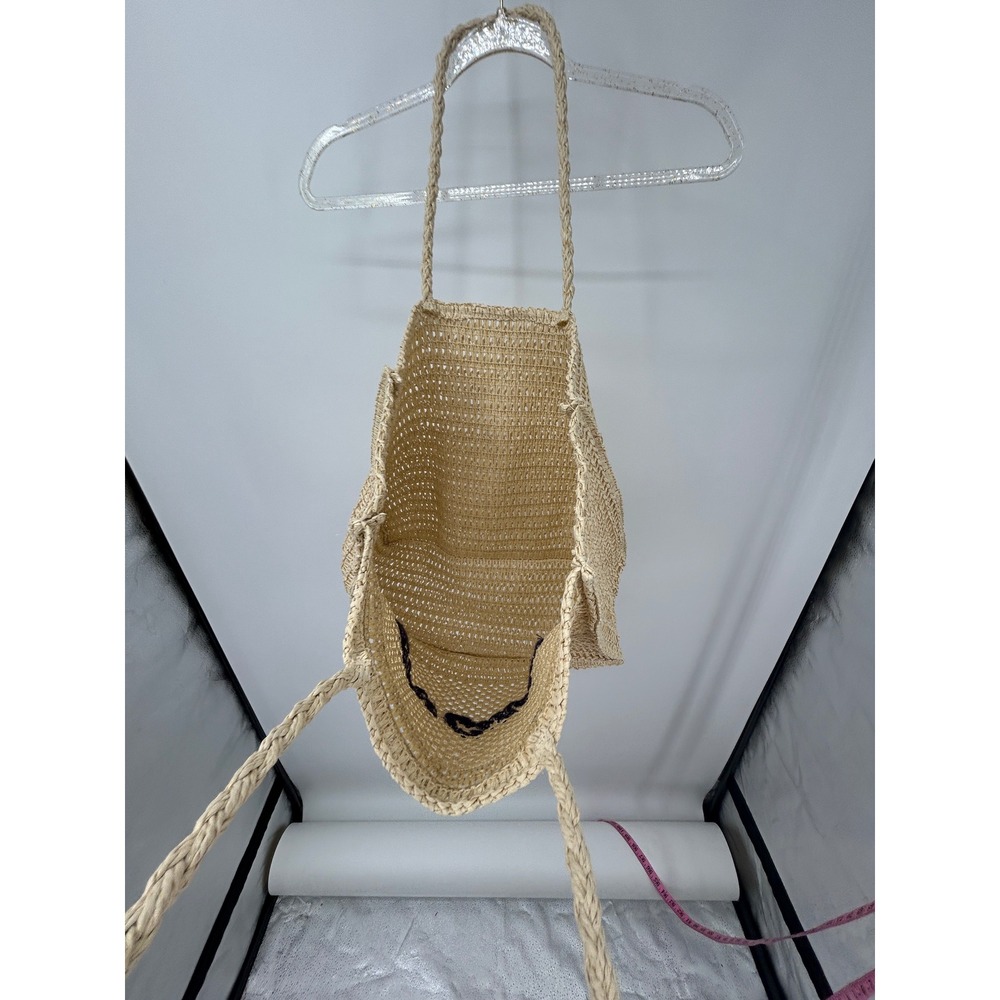 Gone Coastal Beige Woven Straw Crochet Tote Beach Bag Braided Straps - Picture 8 of 9